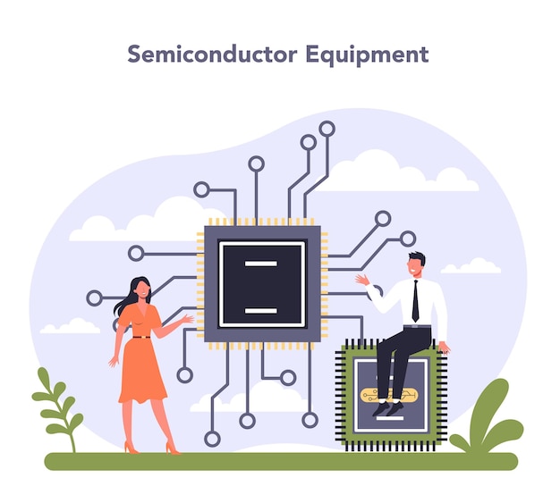 Technology hardware and equipment industry. Electrical and semiconductor components. Modern communication technology. Flat vector illustration
