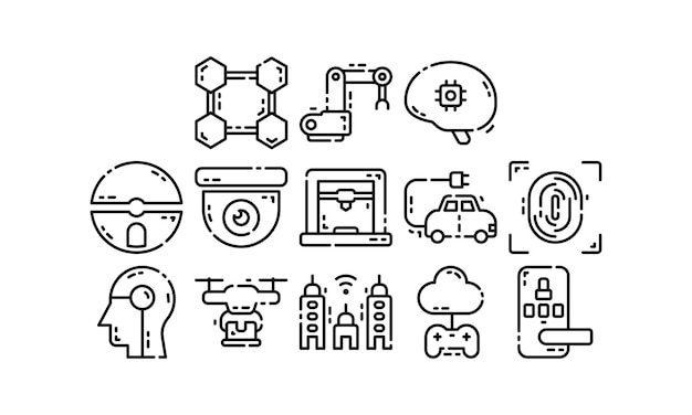 Technology icon set outline vector