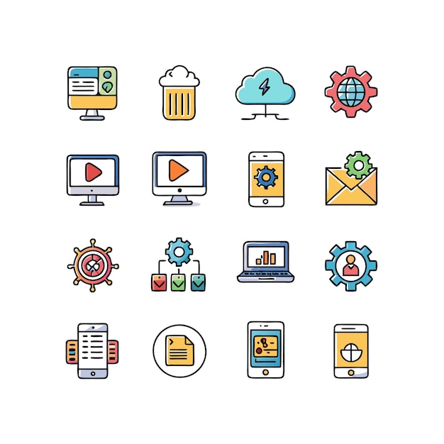 technology icon set vector illustration for documents websites and mobile applications