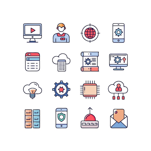 technology icon set vector illustration for documents websites and mobile applications