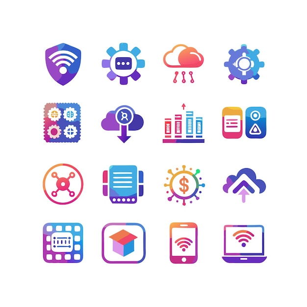 technology icon set vector illustration for documents websites and mobile applications