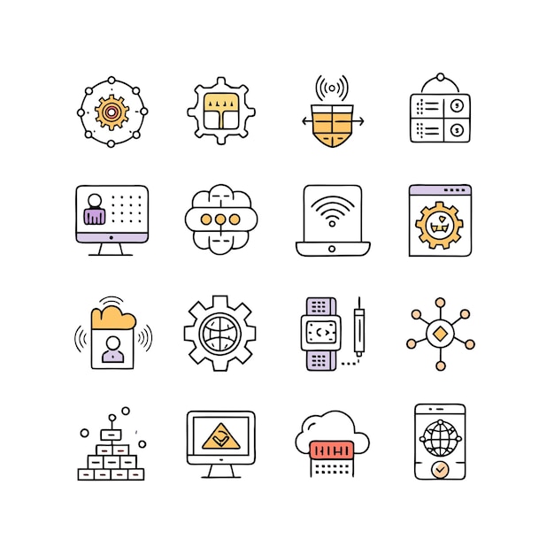 technology icon set vector illustration for documents websites and mobile applications