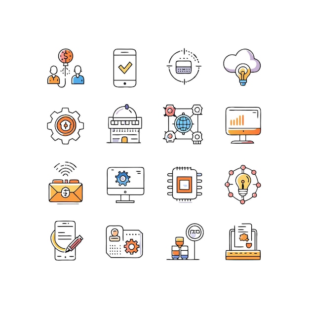 technology icon set vector illustration for documents websites and mobile applications