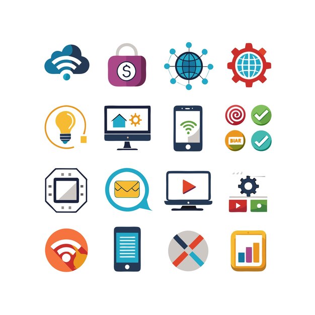 technology icon set vector illustration for documents websites and mobile applications