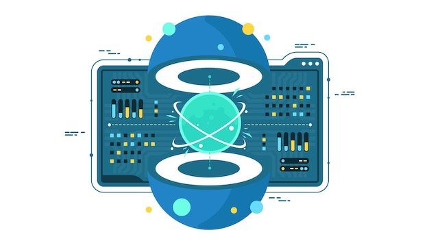 Technology infographic design for quantum computer Blockchain server concept server room database information storage Creative data concept