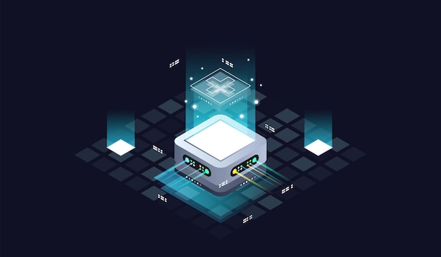 Technology isometric infographic design for quantum computer