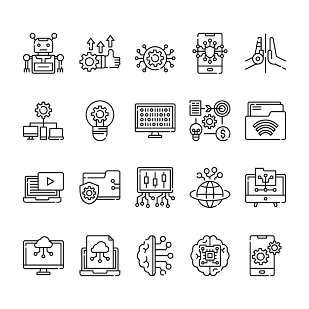 Technology line icon vector set