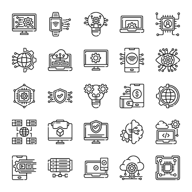 Technology line icon vector set