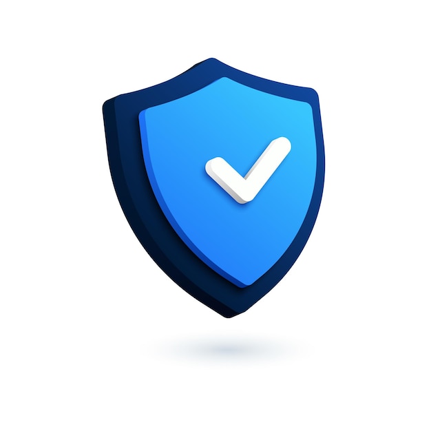 technology security shield logo 3d vector icon of checkmark vpn symbol digital authentication