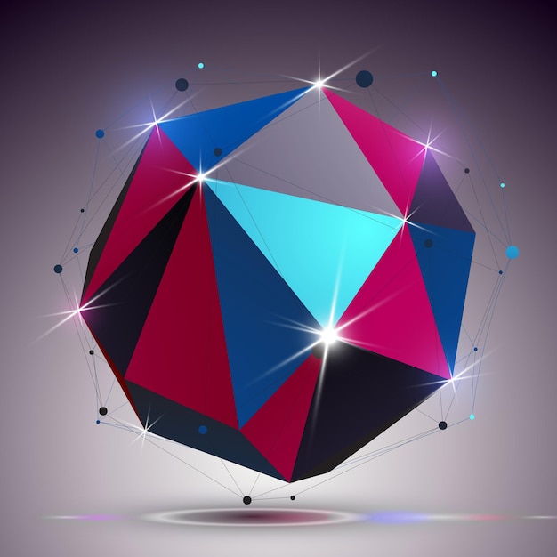Technology spherical polished object with lines mesh. 3d colorful shiny complicated engineering structure, best for use in graphic design. Bright netting element.