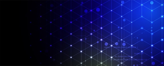 Teknologia-bannerimalli, jossa on kuusikulmioinen abstrakti tausta