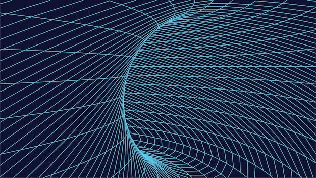 Teknologian wireframe-tunneli sinisellä taustalla Futuristinen 3D-vektoriverkko