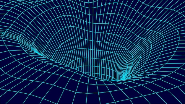 Teknologian wireframe-tunneli sinisellä taustalla Futuristinen 3D-vektoriverkko