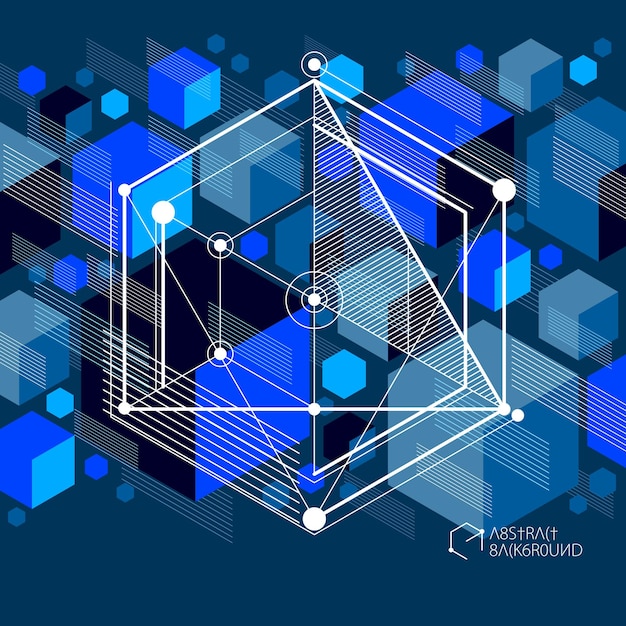 Template 3D dark blue design layout for brochure , flyer , poster, advertising, cover, vector abstract modern background. Composition of cubes, hexagons, squares, rectangles and different abstract ele