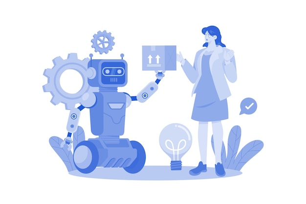 Teollisuuden robotisaation kuvituskonsepti valkoisella taustalla