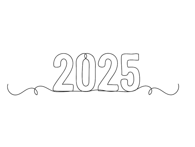 Text 2025 handwritten continuous one line art vector illustration