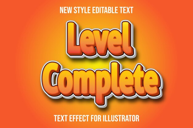 Text effect 3d level complete color orange and white gradient