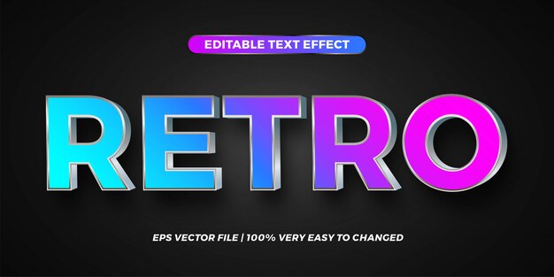 text effect in  gradient retro words text effect theme editable metal silver concept color