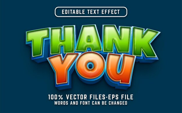 Thank you cartoon style 3d text effect. editable text effect premium vectors
