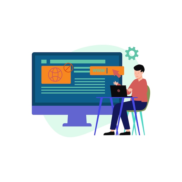 The boy is working on a website