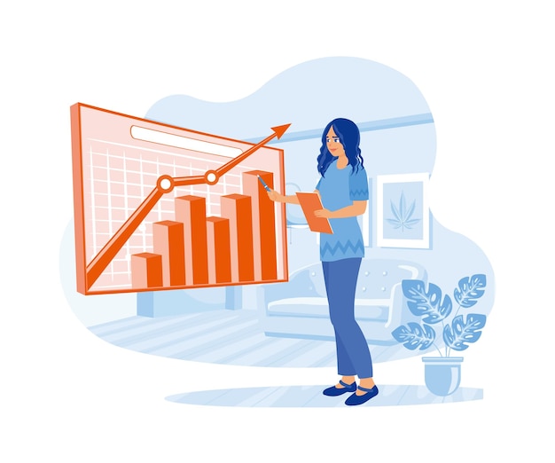 The company director presented growth graphs statistics and product marketing data