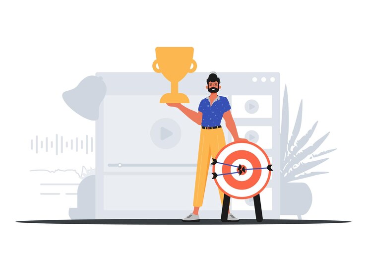 Vektori the earth holds the achiever 's cup in his cultivate pull winner concept trendy style vector illustration