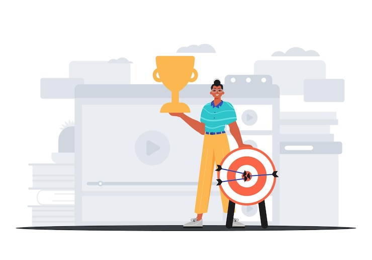 Vektori the earth holds the achiever 's cup in his domesticate pull achiever concept trendy style vector illustration