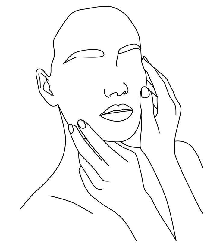 Vektori the face of a young girl with her eyes closed drawn in one line