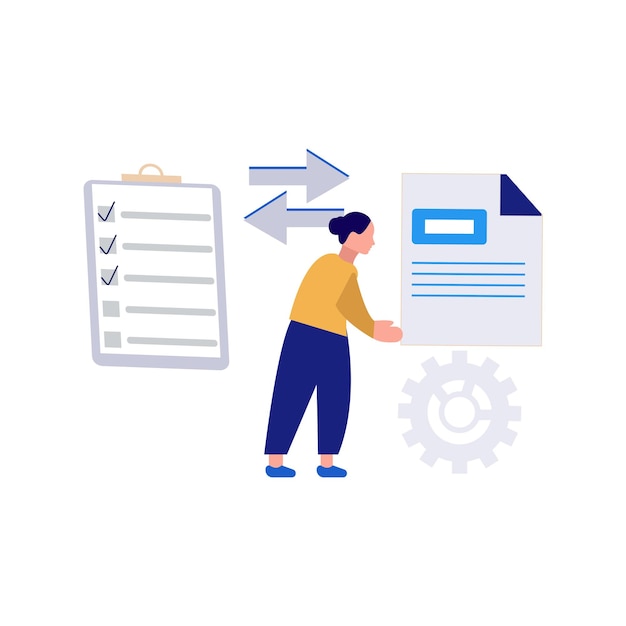 The female is showing document converting into the checklist data