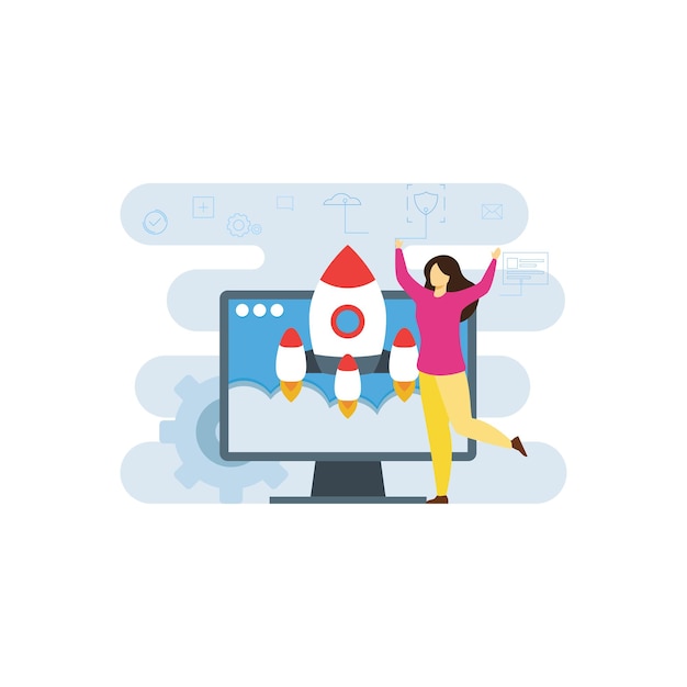 The girl is working on web startup