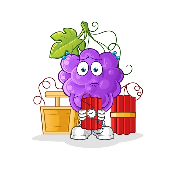 The grape holding dynamite character. cartoon mascot vector