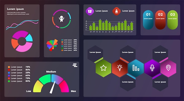 The image shows a modern user interface that includes a variety of controls such as buttons navigation menus and dashboards The interface design is made in a futuristic style