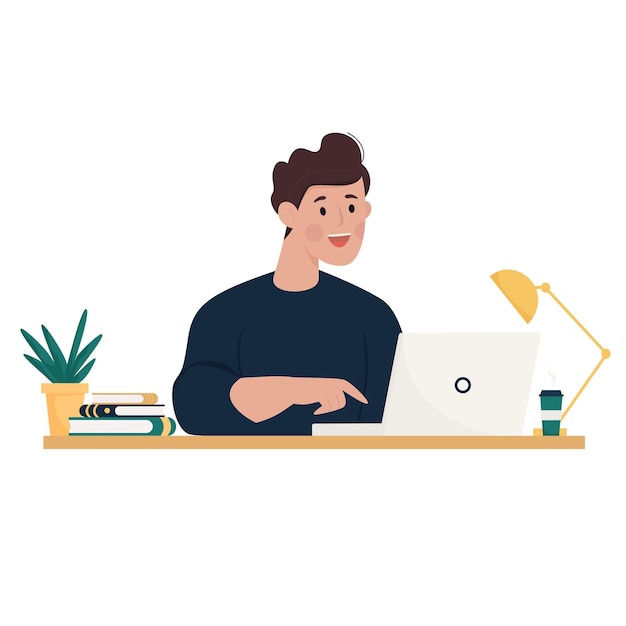 The man behind the laptop works and studies remotely