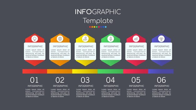 The new hexagonal design connects 6 stages in business marketing and planning infographic design