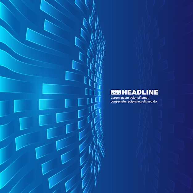 The radial extension of blue digital stripes has a technological spatial background