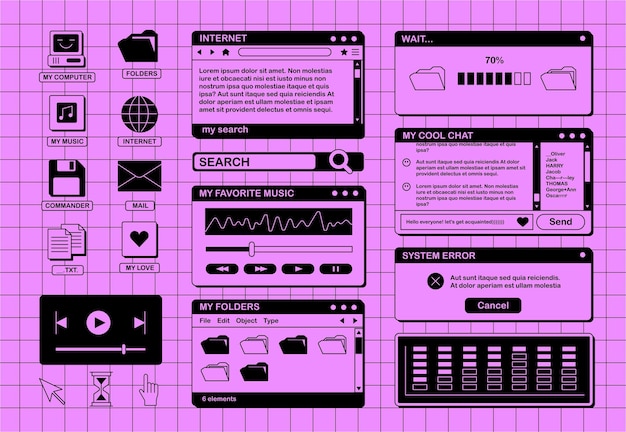 The screen of an old retro PC in the y2k style Retro wave and vaporwave background Bright vintage