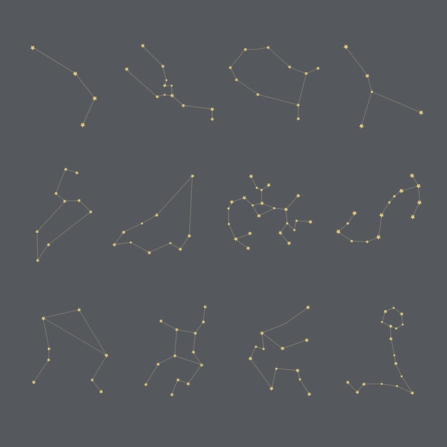 The Twelve Zodiac Constellations in the Night Sky