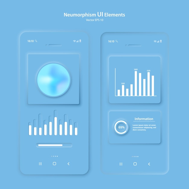 The user interface elements for the mobile app are blue