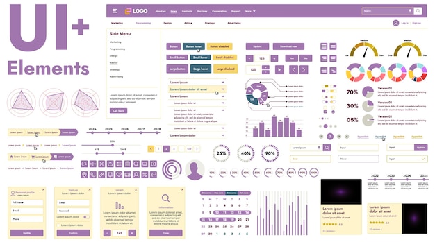 These graphic components provide a comprehensive approach to the development of interfaces that meet modern requirements for functionality and aesthetics in Internet resources