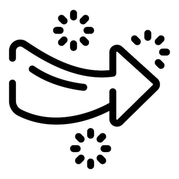 Thick black arrow is moving to the right surrounded by three loading symbols