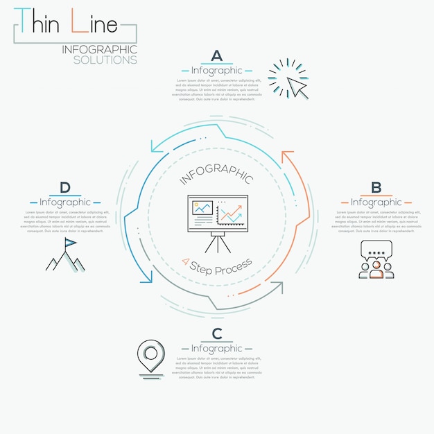 Thin line minimal arrow business cycle infographic template