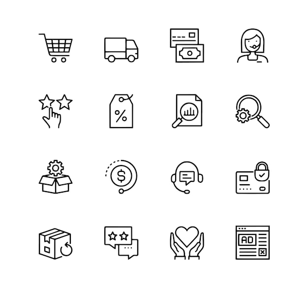 this sleek and stylish vector icon set features a collection of 16 line icons related to every