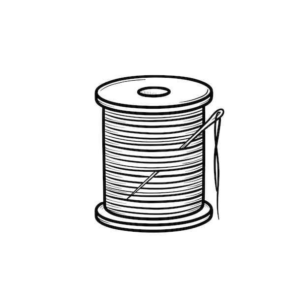 thread spool with needle hand drawn outline doodle icon. cotton thread and needle vector sketch illustration for print, web, mobile and infographics isolated on white background.