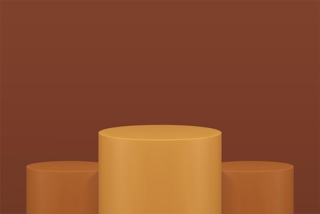 Three 3d podium cylinder level championship reward place brown foundation platform realistic vector