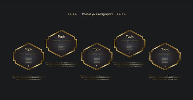 three circles shape level buttons design set of charts in golden icons templates vector illustration