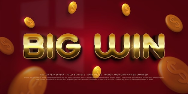 Three dimension text big win with gold editable style effect template