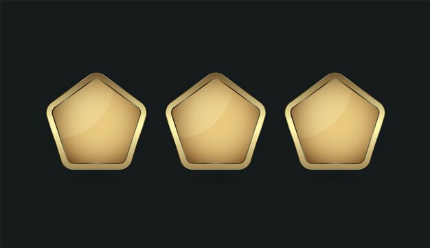 Three of Premium buttons of pentagon shapes in vector illustration 3 Luxury realistic golden