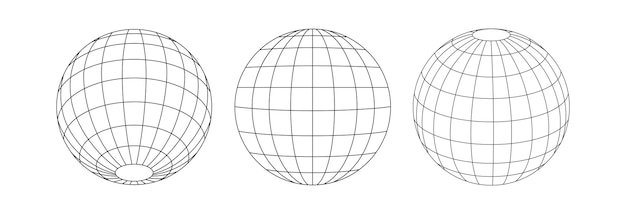 three sphere shapes in wireframe