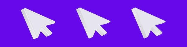 Three white computer arrow cursors aligned horizontally showcasing digital icons