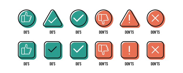 Thumb up and thumb down Tick and cross Good and bad symbols Like and dislike icons Vector illustration